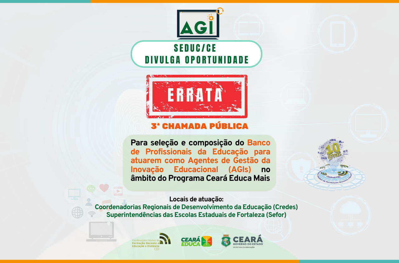 AGIs Crede e Sefor: Seduc divulga errata da terceira chamada pública