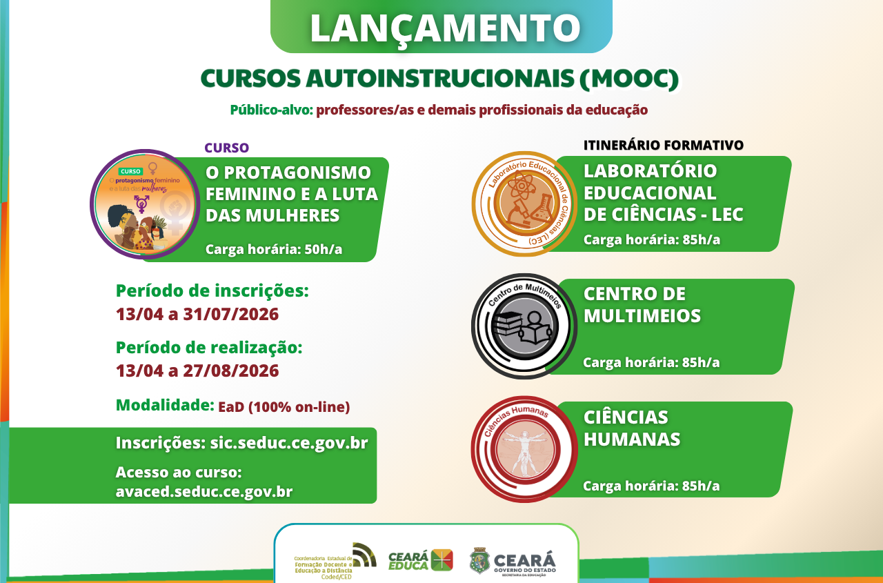 SEDUC ATRAVÉS DA CODED/CED LANÇA CURSOS AUTOINSTRUCIONAIS (MOOC) PARA PROFESSORES