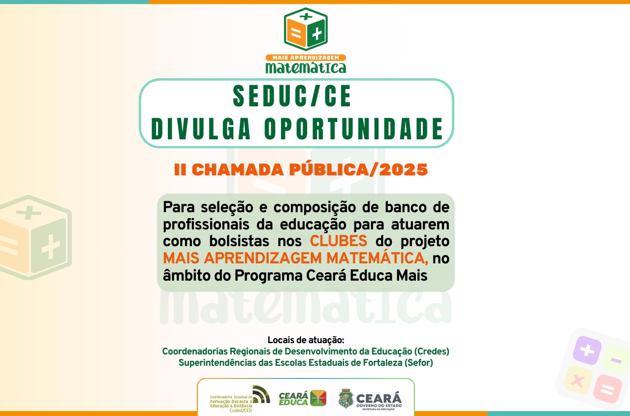 Inscrições abertas para professores nos Clubes do Mais Aprendizagem Matemática