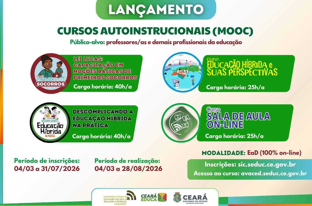 SEDUC POR MEIO DA CODED/CED LANÇA CURSOS AUTOINSTRUCIONAIS (MOOC)